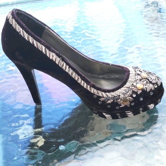 Brand New Colin Stuart Women's Beaded Embellished Suede Platform High Heels - Picture 1 of 6